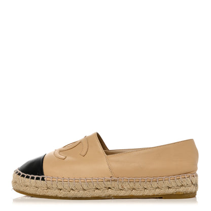 Chanel Lambskin CC Espadrilles 38 Beige Black 1 of 12