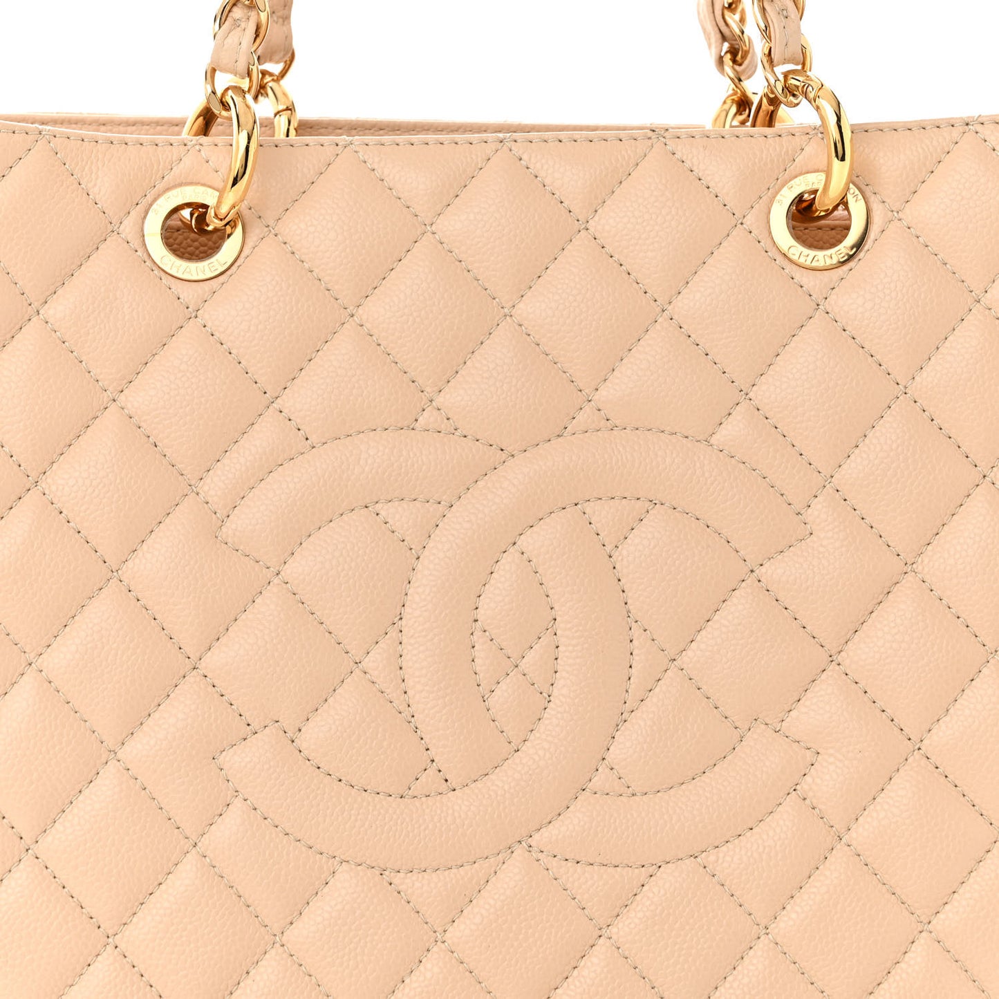 Caviar Quilted Grand Shopping Tote GST Light Beige
