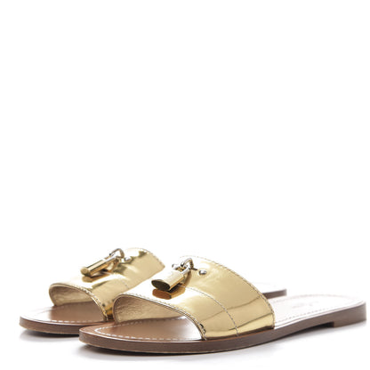 Louis Vuitton Metallic Calfskin Lock It Flat Mule 36 Gold 3 of 12
