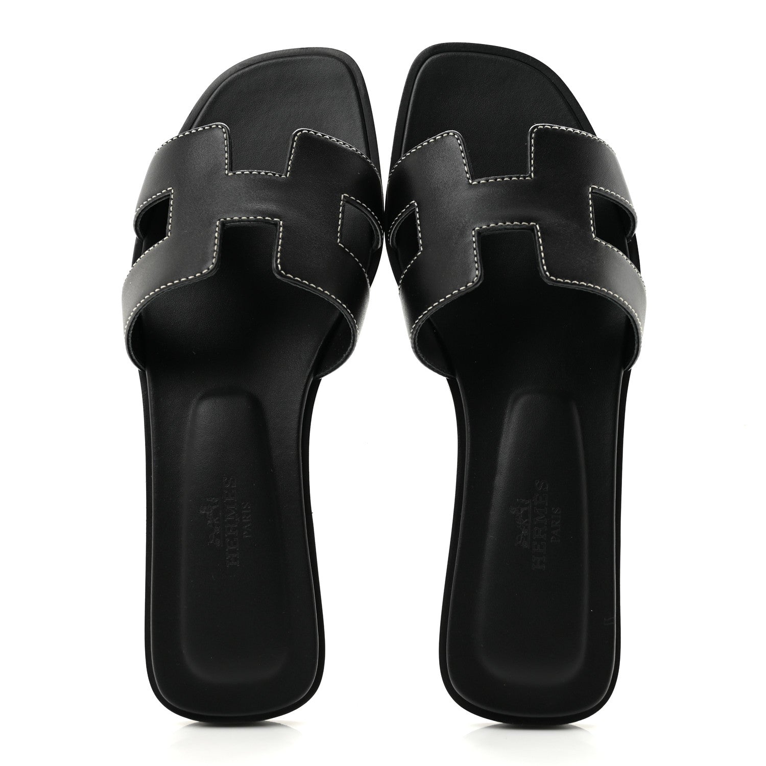 Hermes Box Calfskin Oran Sandals 36 Black 2 of 10