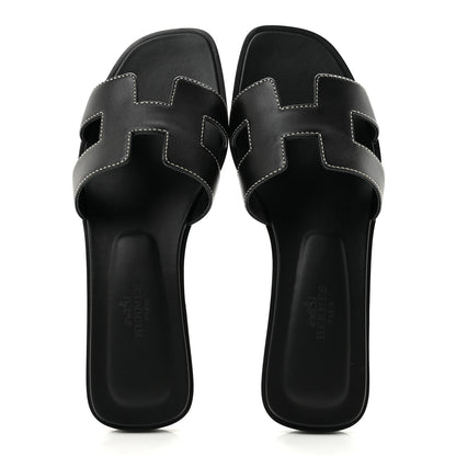 Hermes Box Calfskin Oran Sandals 36 Black 2 of 10