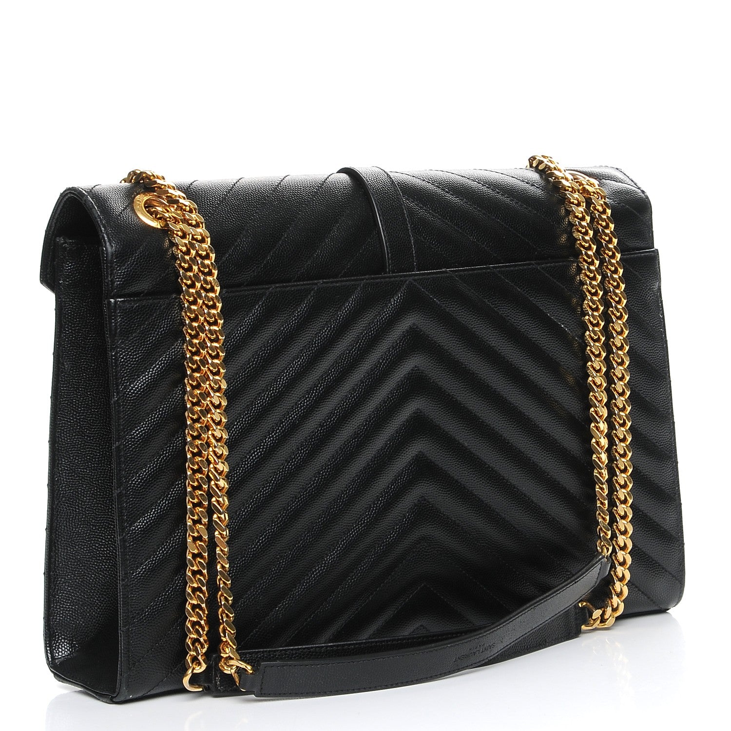 Saint Laurent Grain De Poudre Matelasse Chevron Large Monogram Satchel Black 4 of 10