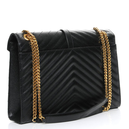 Saint Laurent Grain De Poudre Matelasse Chevron Large Monogram Satchel Black 4 of 10