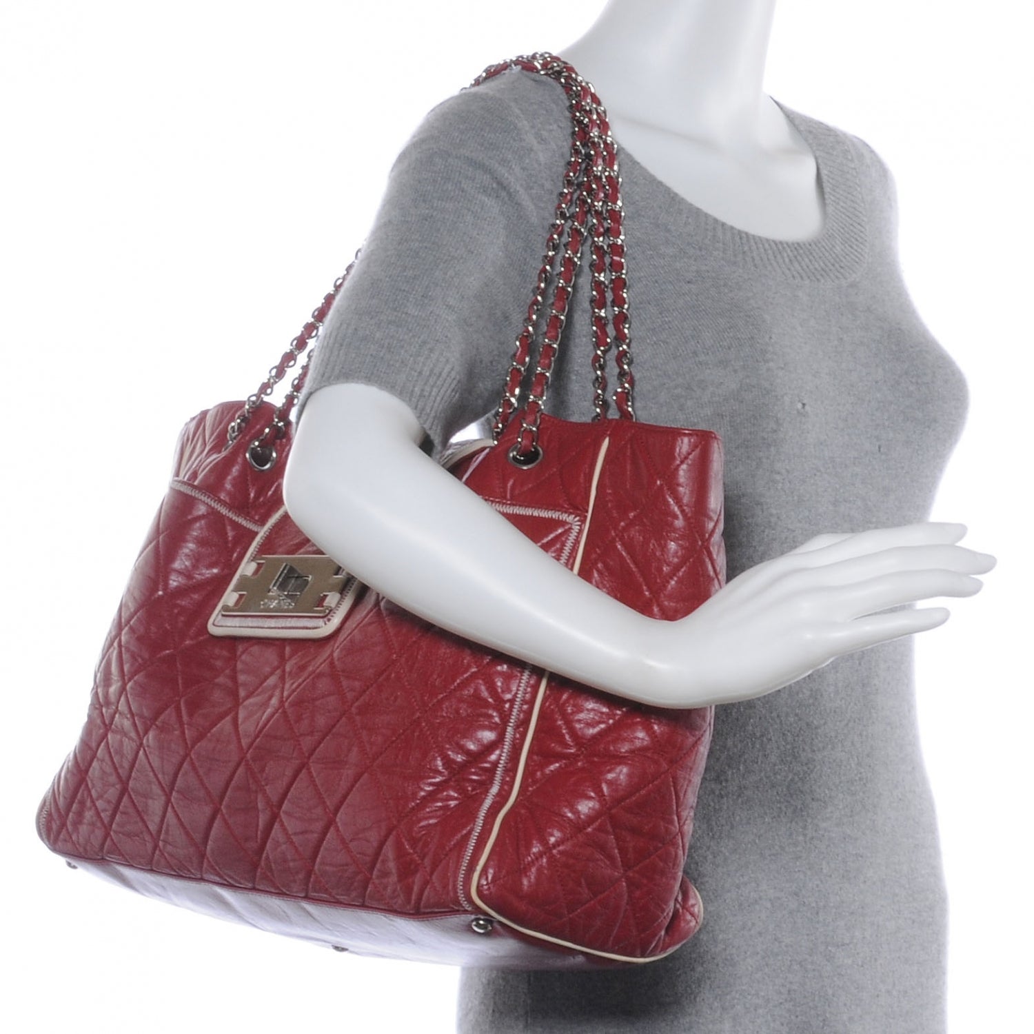Chanel Lambskin Quilted East West Large Tote Red 2 of 7