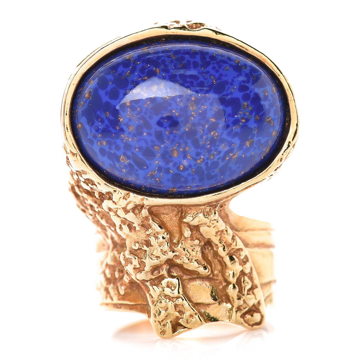 Glass Cabochon Arty Ovale Ring 8 Gold Lapis