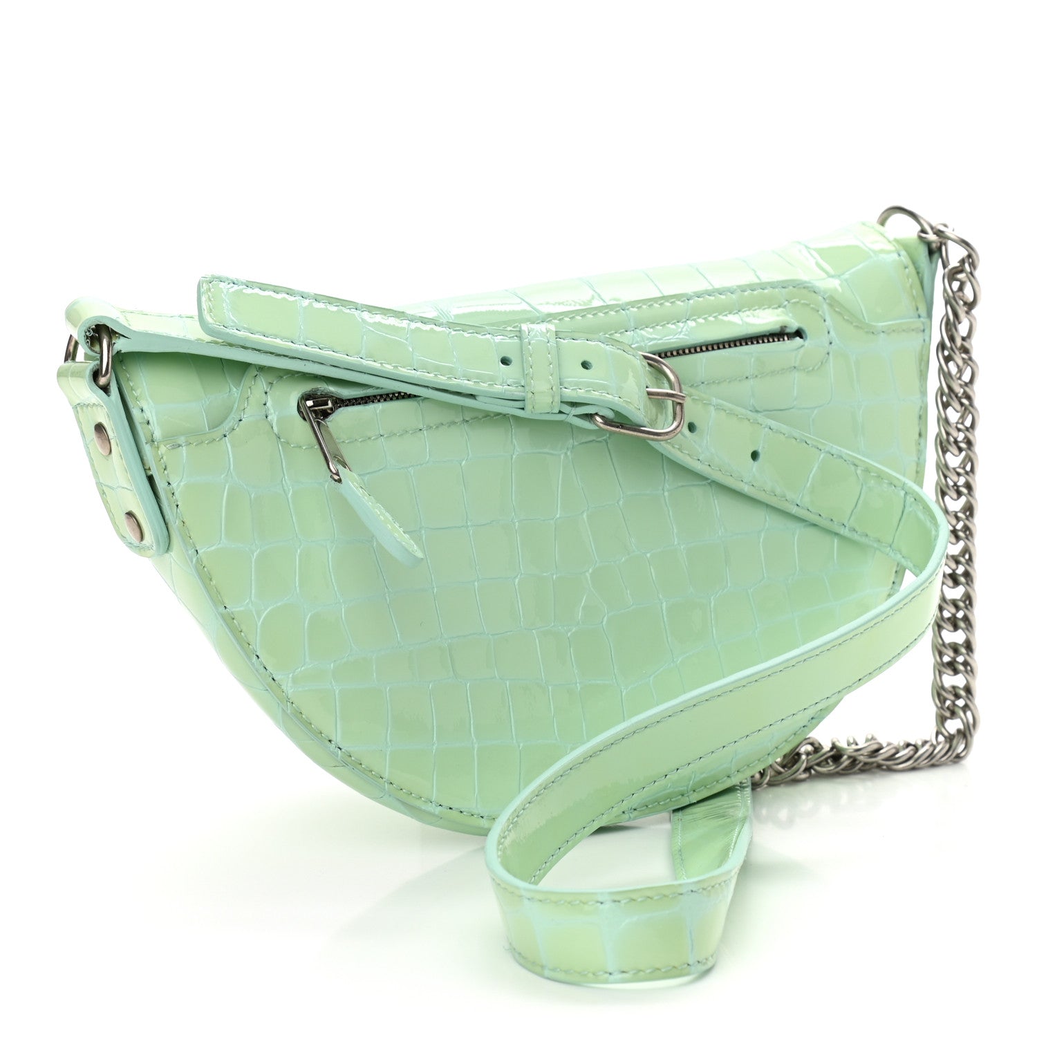 Balenciaga Shiny Calfskin Crocodile Embossed XXS Souvenir Belt Bag Green 3 of 10
