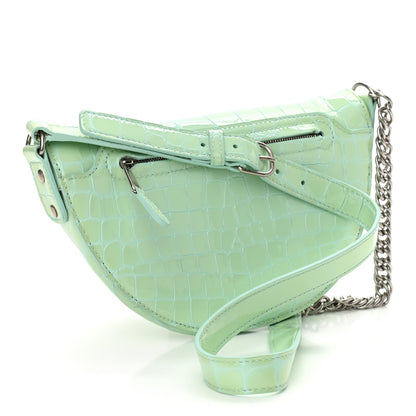 Balenciaga Shiny Calfskin Crocodile Embossed XXS Souvenir Belt Bag Green 3 of 10