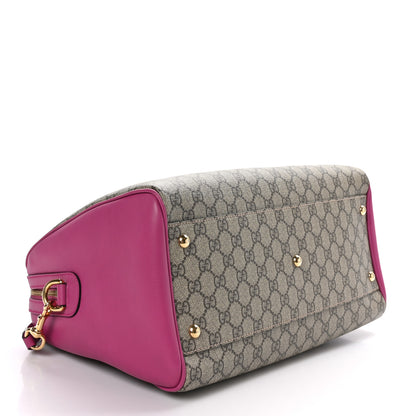 Gucci GG Supreme Monogram Medium Boston Beige Hibiscus Red New Rosette 4 of 13