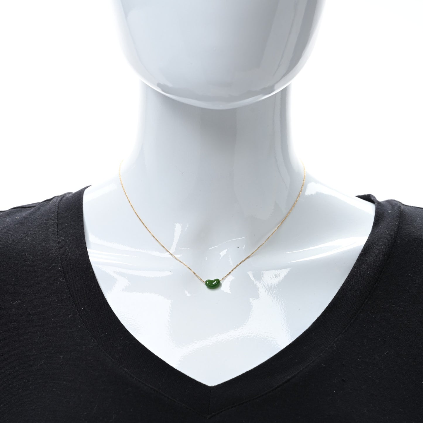 18K Yellow Gold Green Jade 9mm Elsa Peretti Bean Pendant Necklace