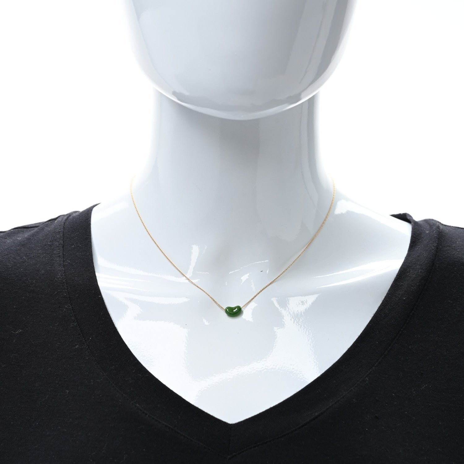 Tiffany 18K Yellow Gold Green Jade 9mm Elsa Peretti Bean Pendant Necklace 3 of 5