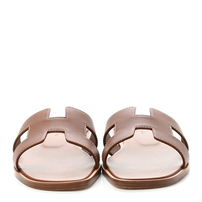 Hermes Box Calfskin Oran Sandals 35.5 Gold 2 of 4