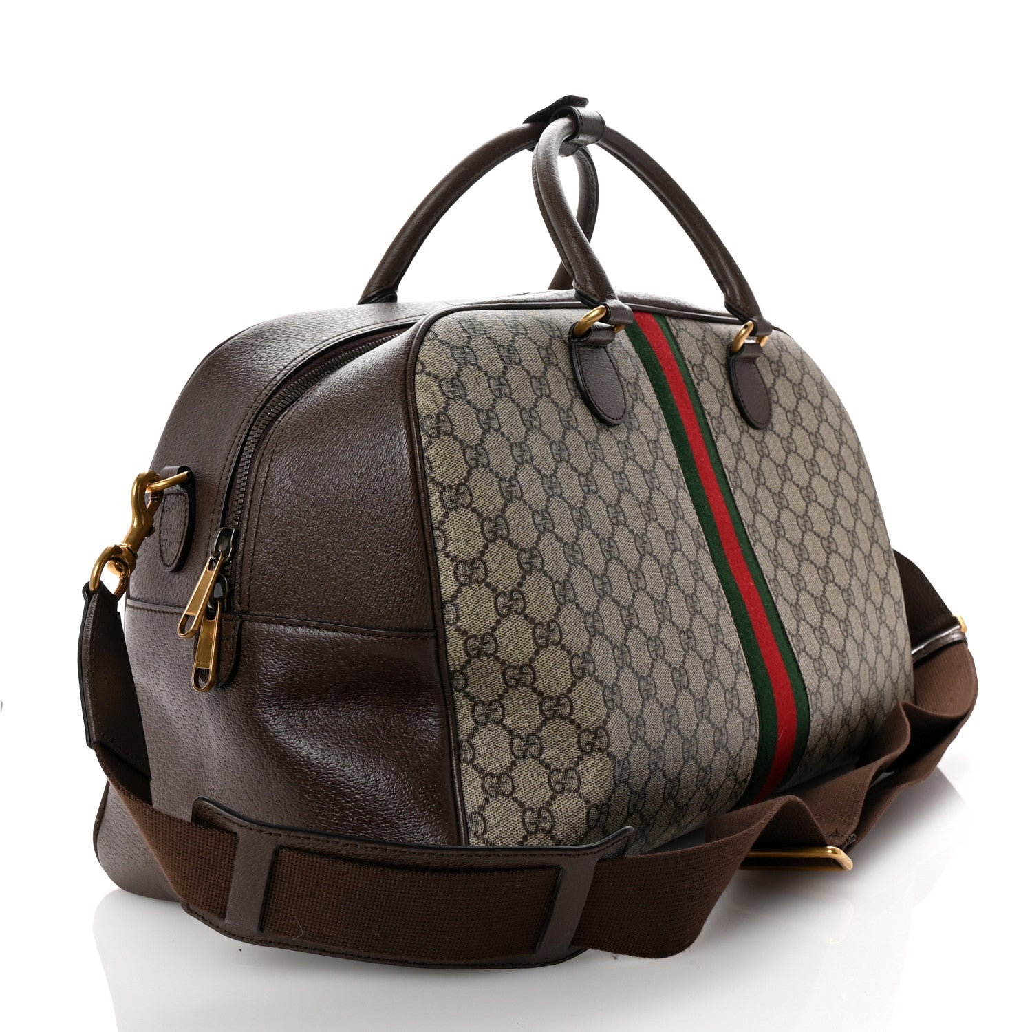 Gucci GG Supreme Monogram Textured Dollar Calfskin Web Large Savoy Bowling Bag Beige Ebony New Acero 2 of 8