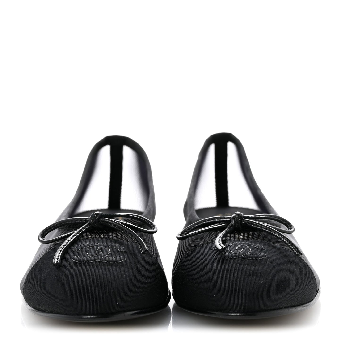 Mesh Grosgrain CC Cap Toe Ballerina Flats 38.5 Black