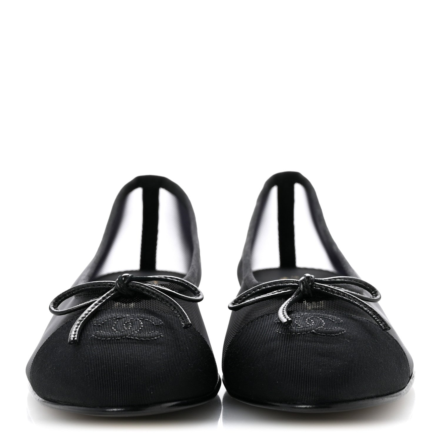 Chanel Mesh Grosgrain CC Cap Toe Ballerina Flats 38.5 Black 3 of 10