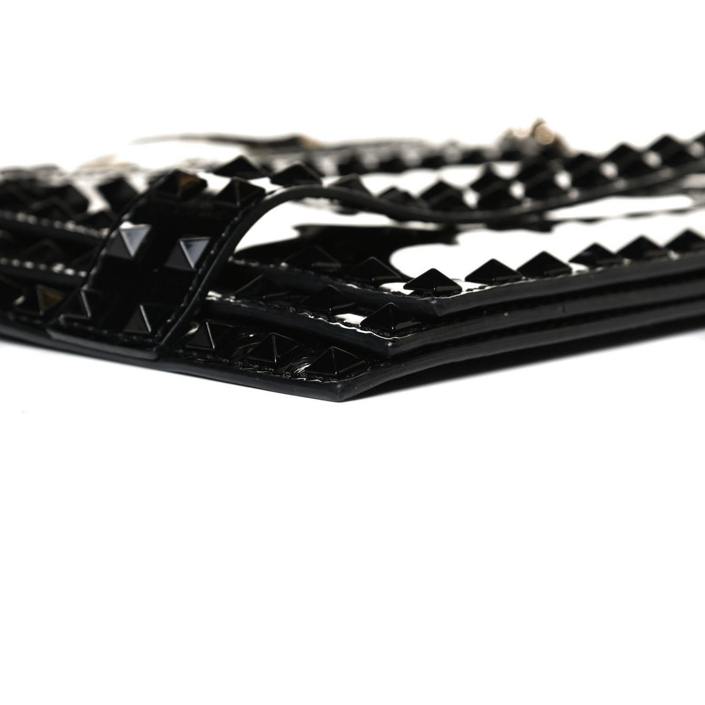 Patent Calfskin Rockstud Crossbody Pouch Bag Black