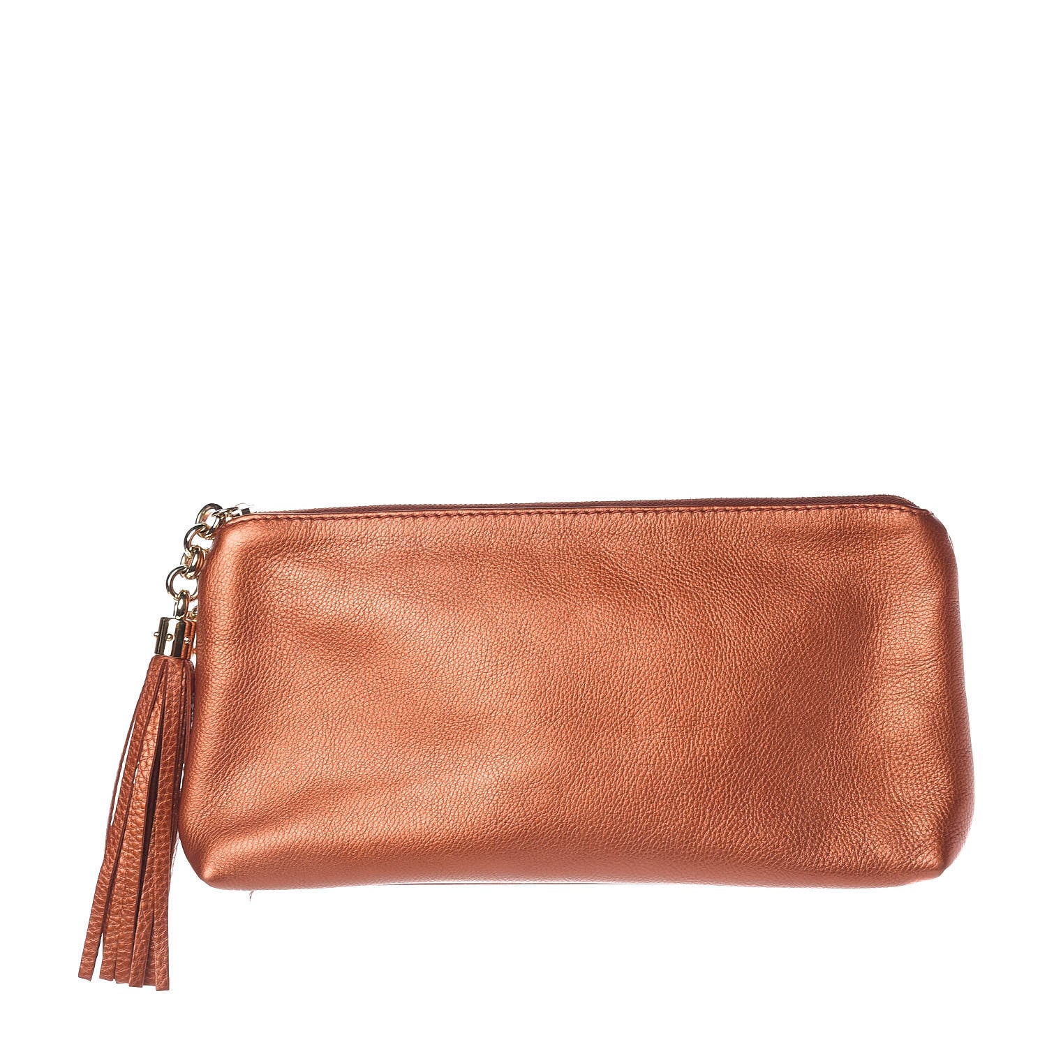Gucci Metallic Pebbled Calfskin Tassel Clutch Orange 1 of 9