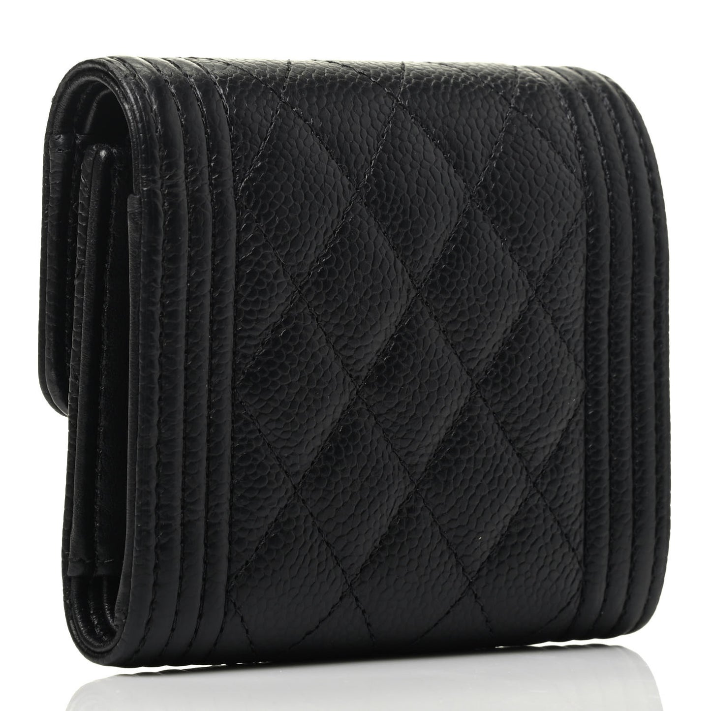 Caviar Quilted Compact Boy Wallet Black
