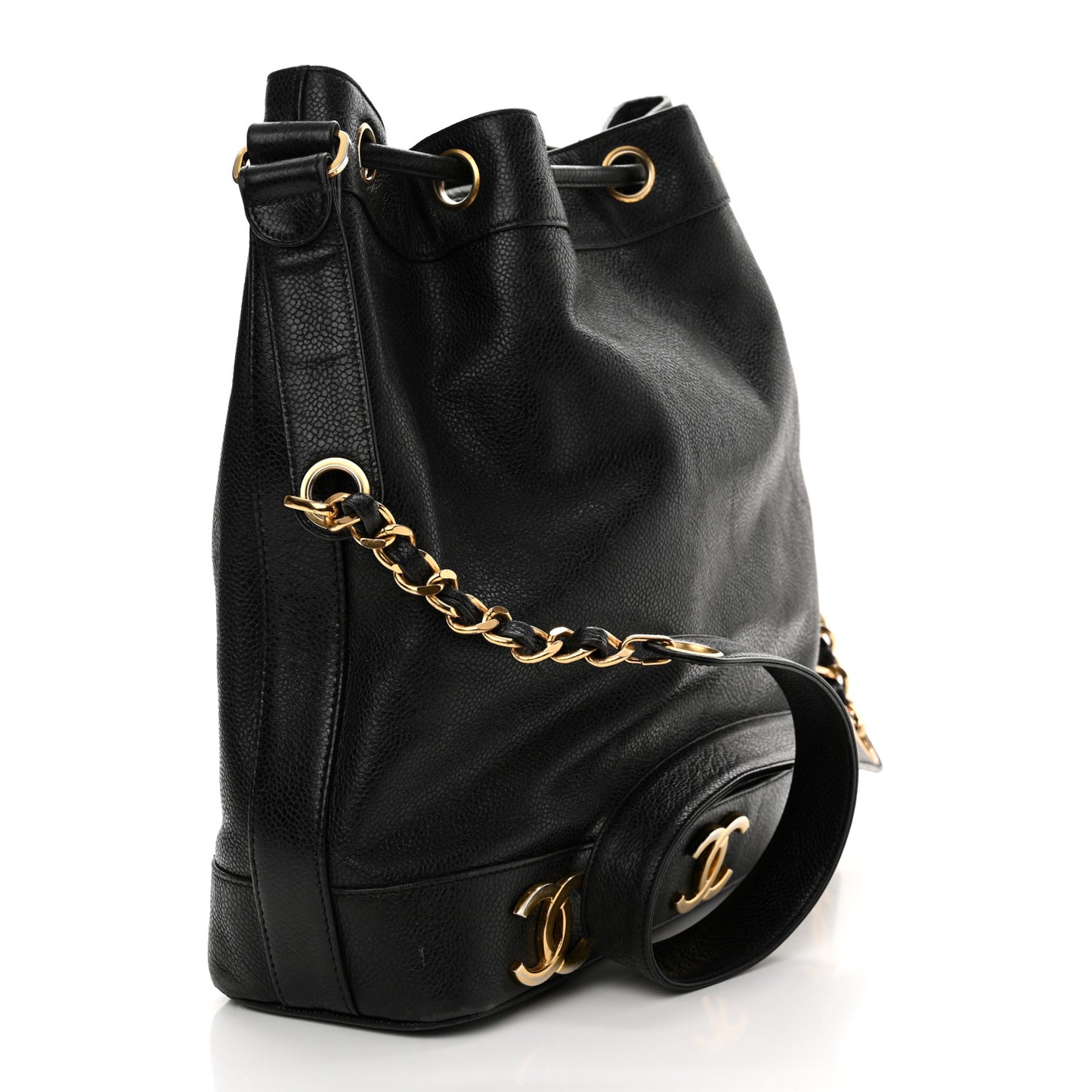 Caviar CC Drawstring Shoulder Bag Black