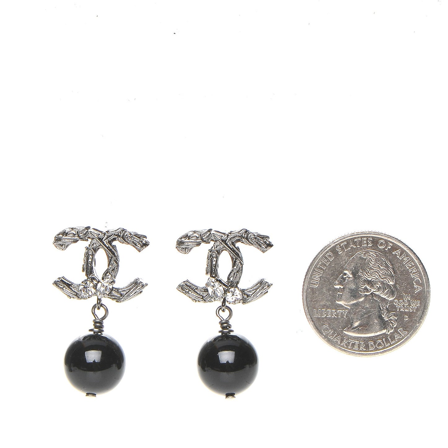 Crystal Bead CC Drop Earrings Ruthenium Black