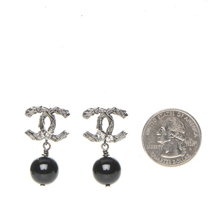 Chanel Crystal Bead CC Drop Earrings Ruthenium Black 2 of 4