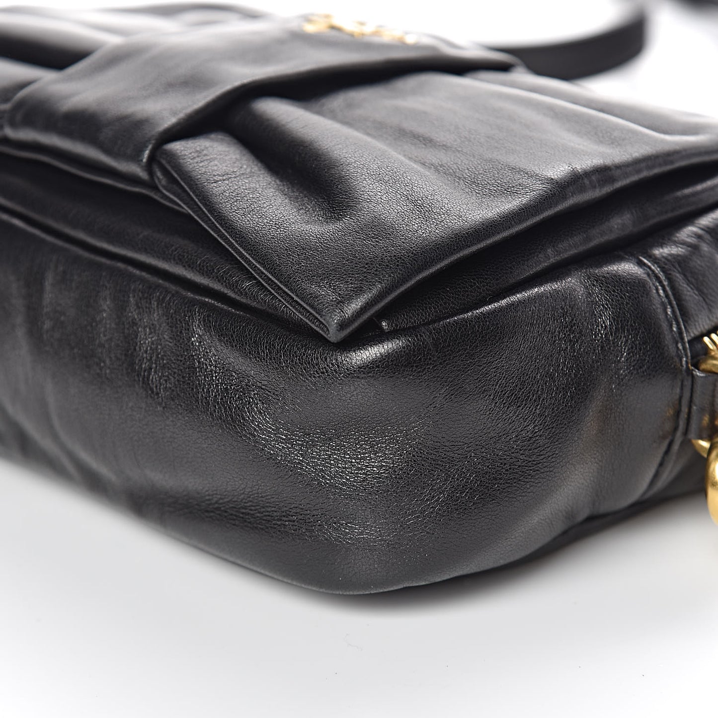 Glace Calfskin Zippers Bow Clutch Black