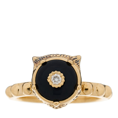 Gucci 18K Yellow Gold Onyx Diamond Le Marché Des Merveilles Feline Ring 49 5 1 of 6