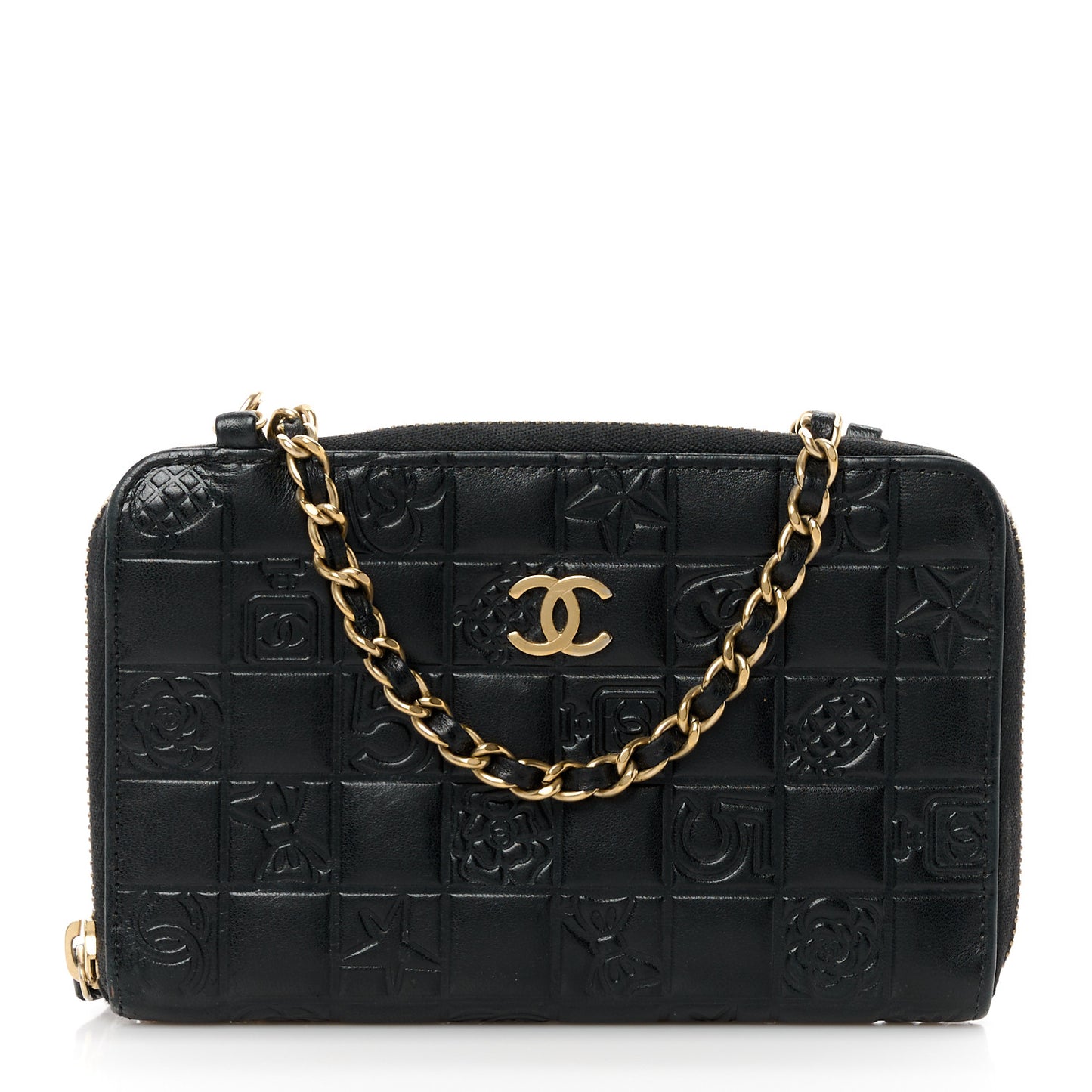 Lambskin Lucky Charms Symbols Wallet on Chain WOC Black