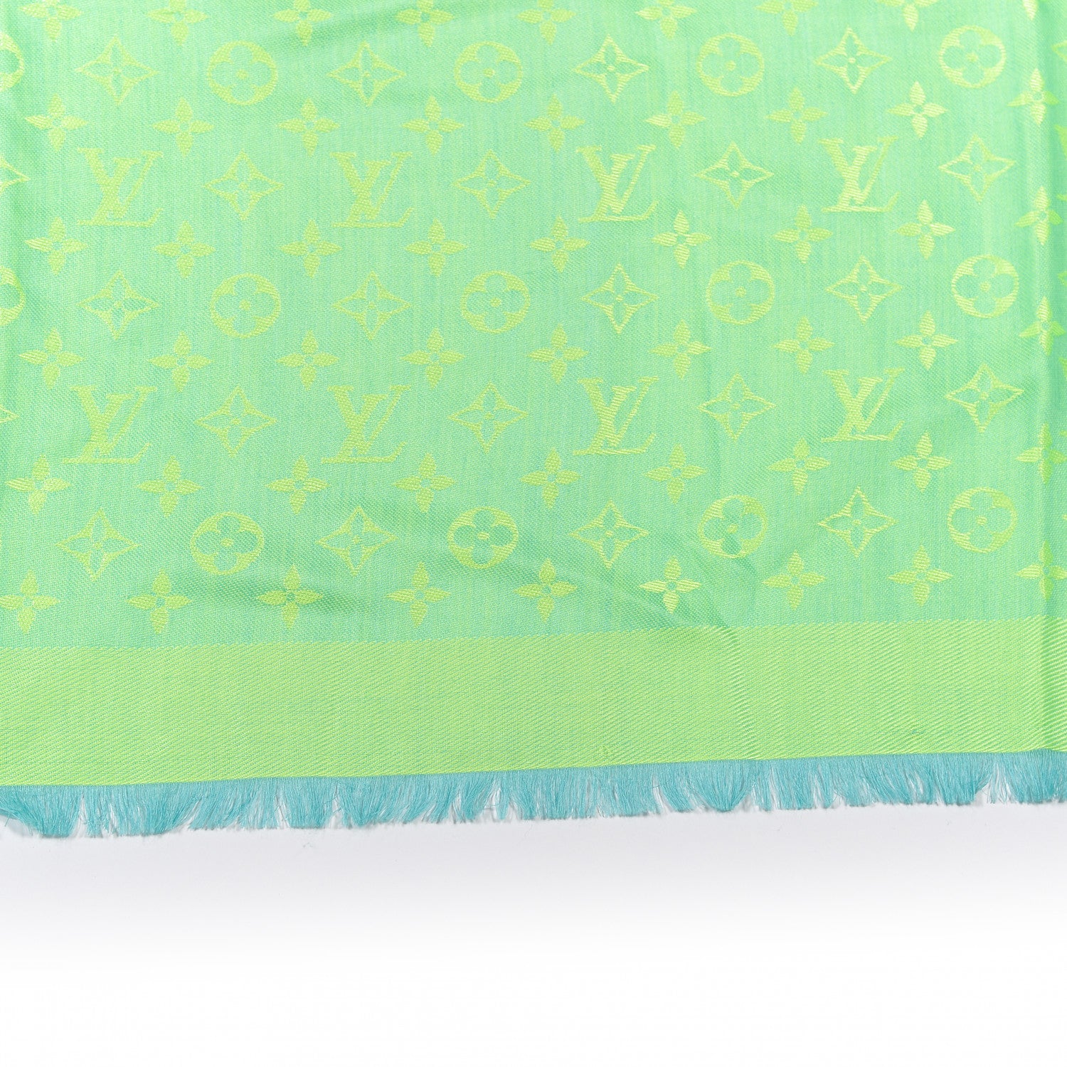 Louis Vuitton Silk Wool Monogram Denim Shawl Blue Yellow Fluo 4 of 4
