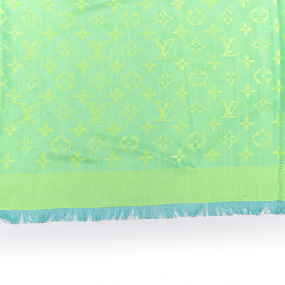 Louis Vuitton Silk Wool Monogram Denim Shawl Blue Yellow Fluo 4 of 4