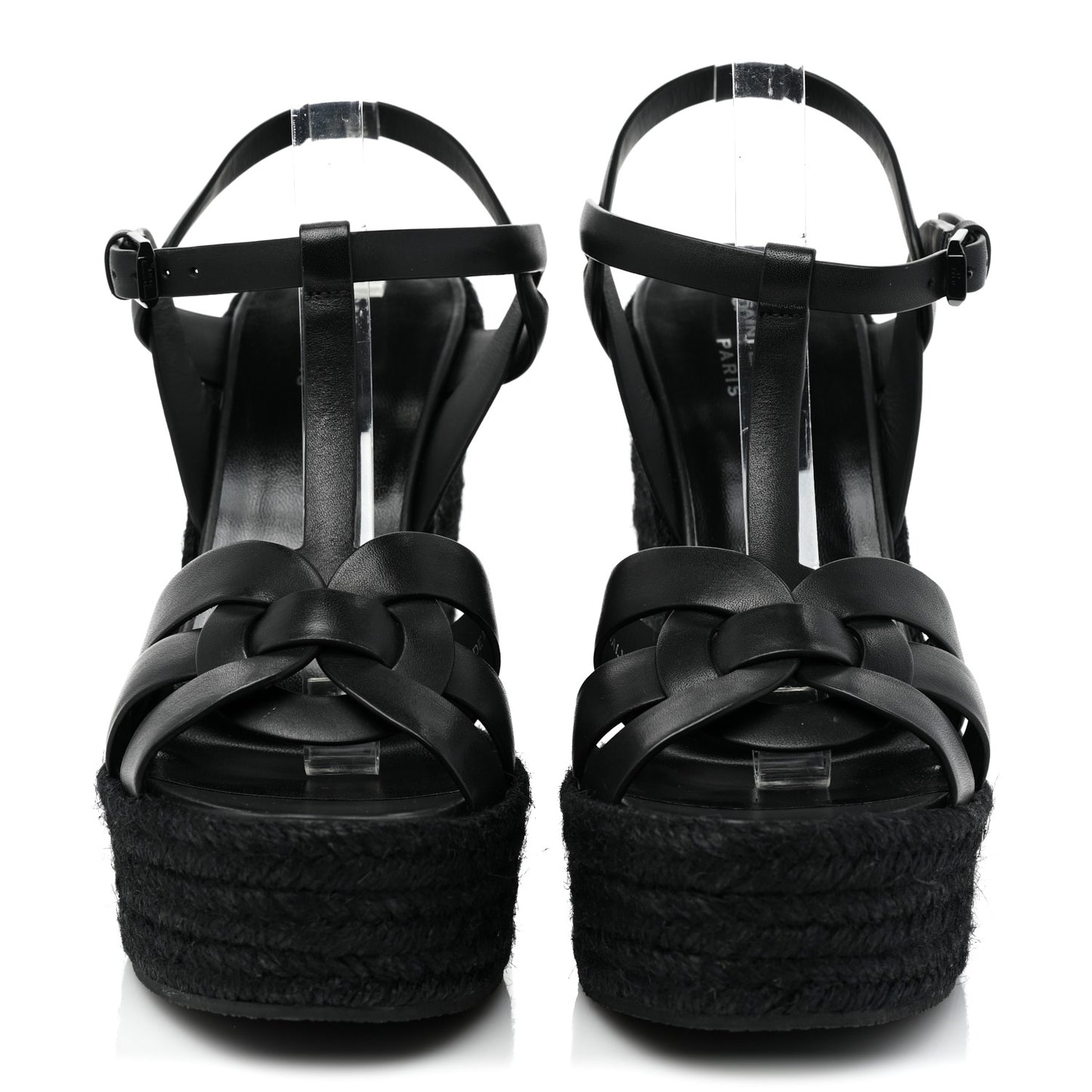 Calfskin Tribute 95 Platform Espadrille Wedge Sandals 40 Black