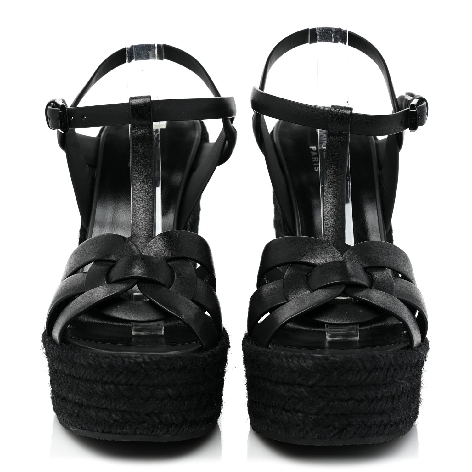 Saint Laurent Calfskin Tribute 95 Platform Espadrille Wedge Sandals 40 Black 2 of 7