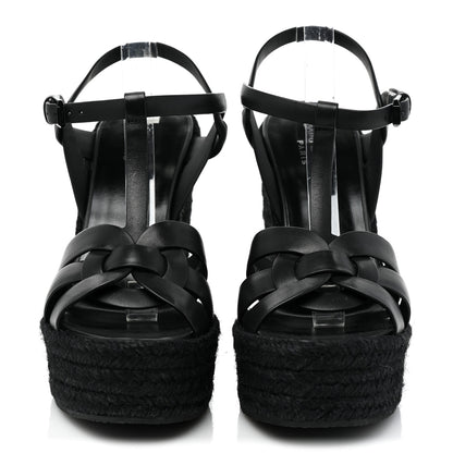 Saint Laurent Calfskin Tribute 95 Platform Espadrille Wedge Sandals 40 Black 2 of 7