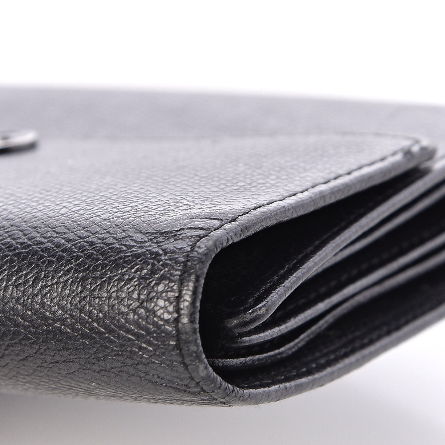 Grained Calfskin CC Button Flap Wallet Black