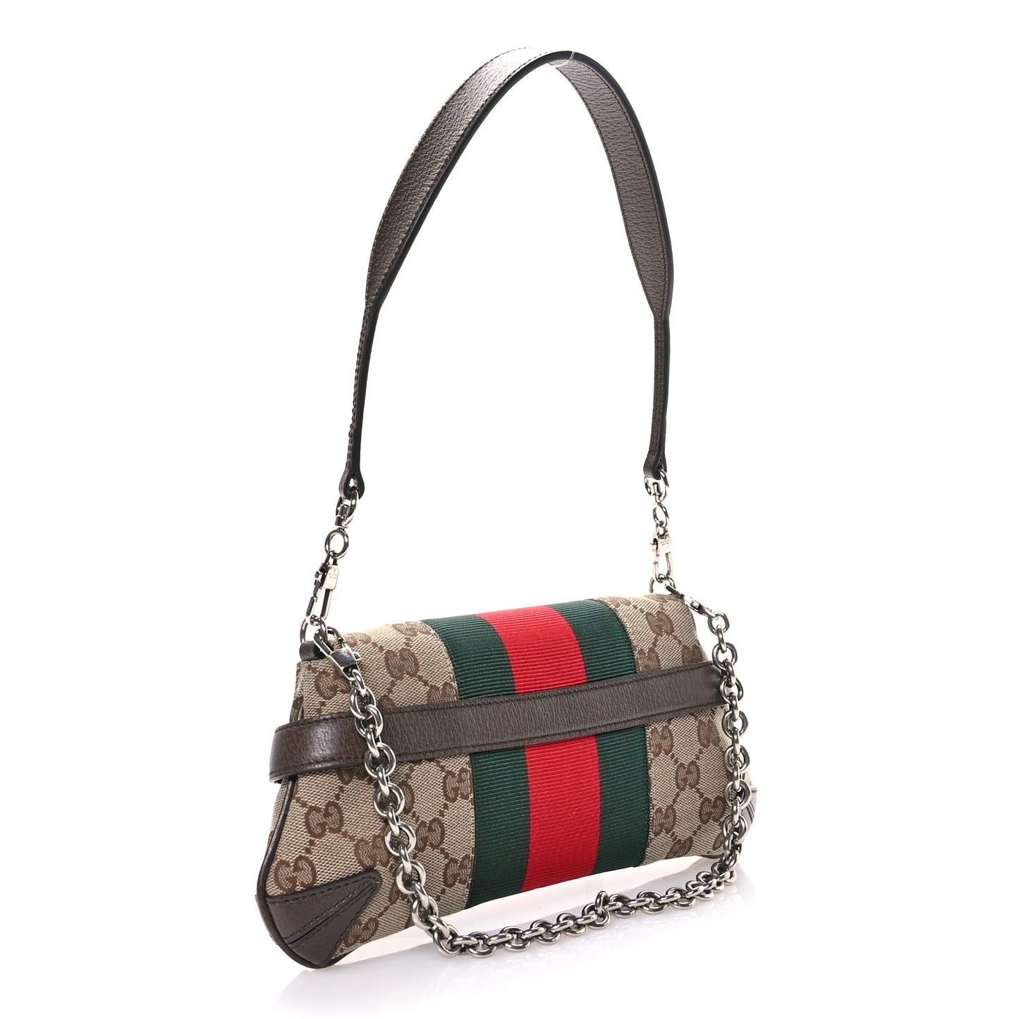 Monogram Textured Dollar Calfskin Heavy Grosgrain Web Small Maxi Horsebit Chain Shoulder Bag Beige Ebony New Acero