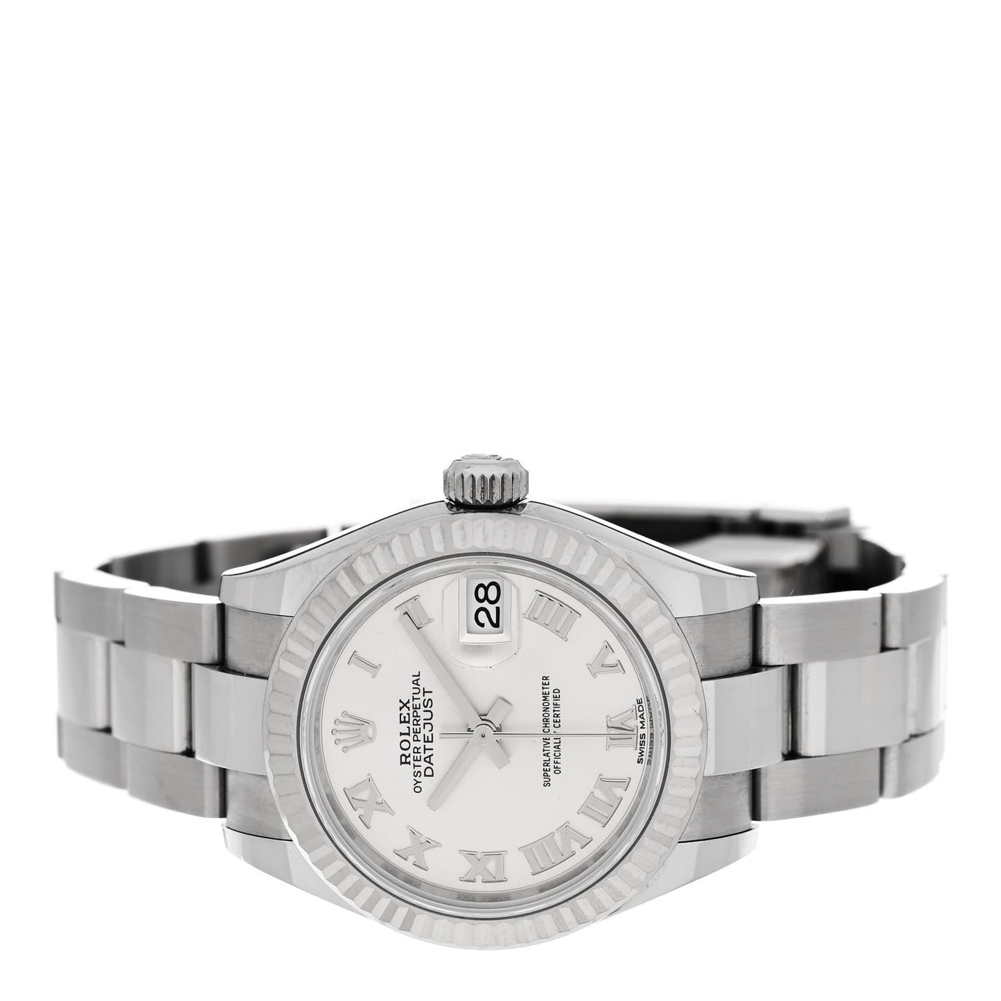 Stainless Steel 18K White Gold 28mm Oyster Perpetual Datejust Watch Silver Roman 279174