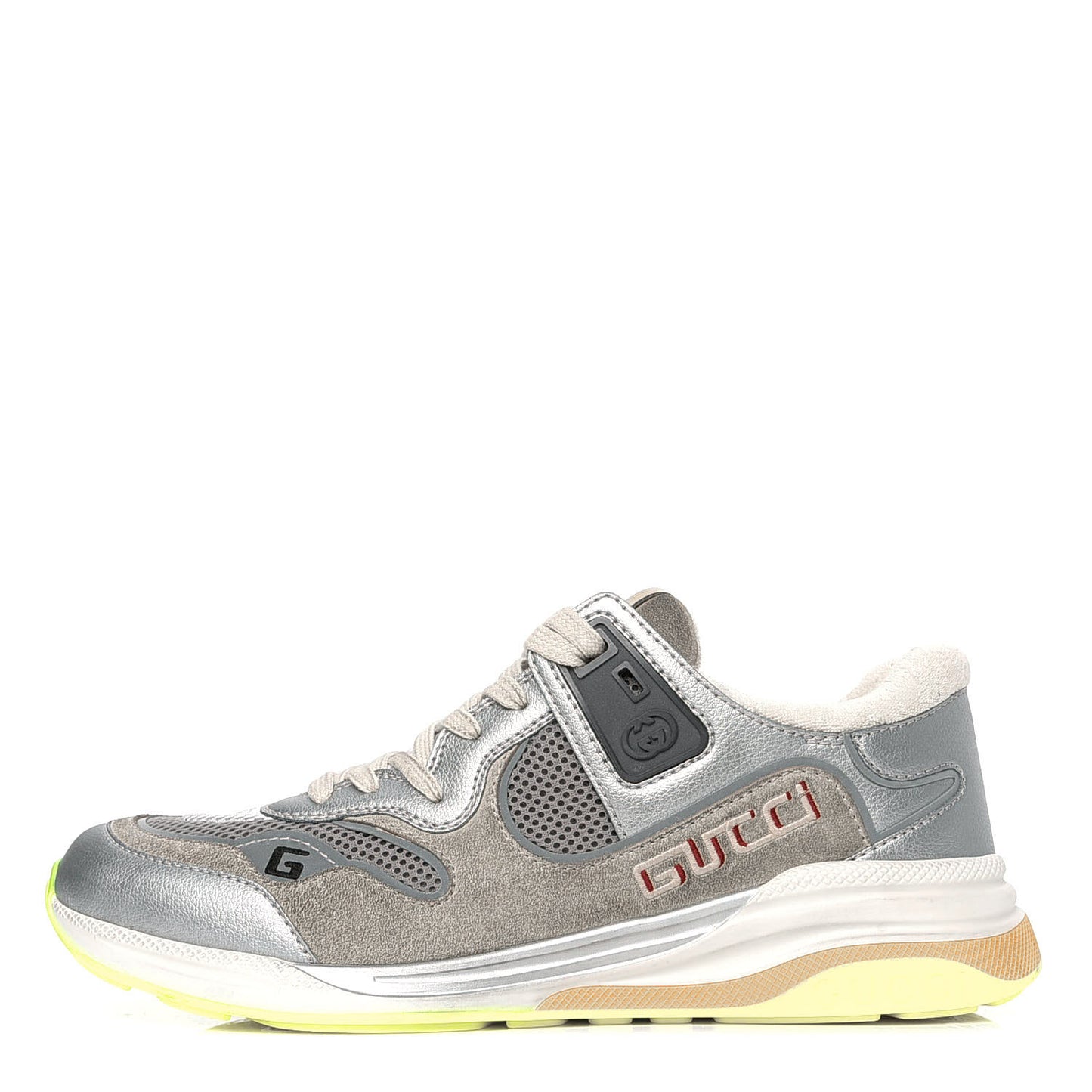 Metallic Calfskin Suede Mens Ultrapace Sneakers 8 Silver Oatmeal