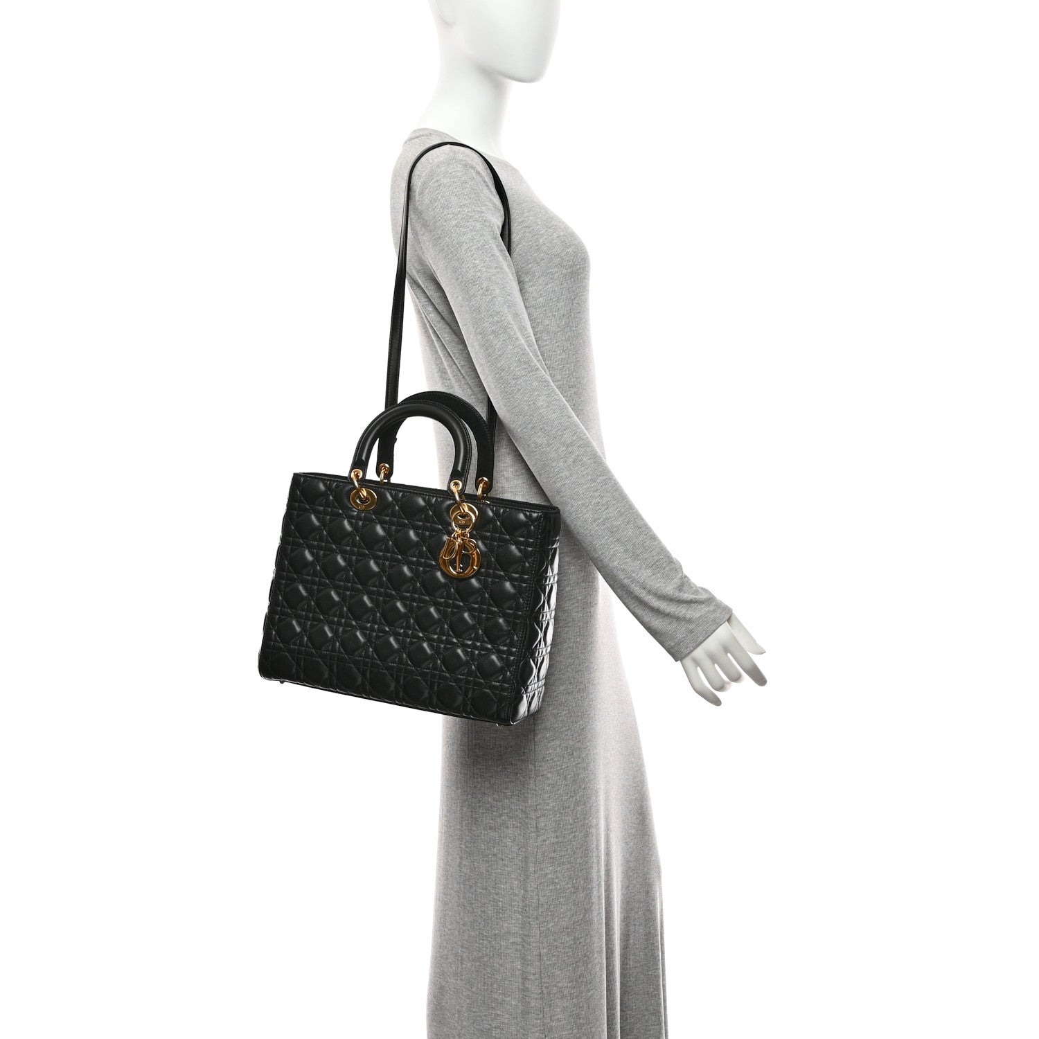 Christian Dior Lambskin Cannage Large Lady Dior Black 2 of 10