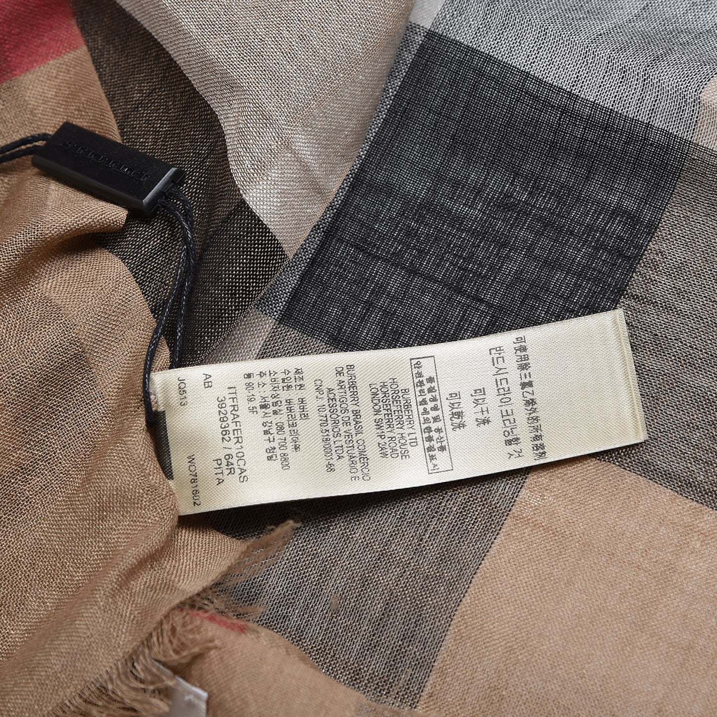 Wool Silk Gauze Half Mega Check Scarf Camel