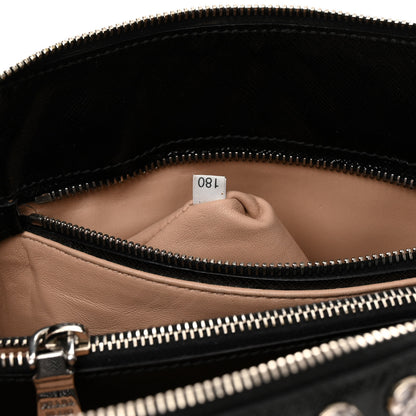 Prada Saffiano Vernice Small Crystal Pyramid Bag Black 7 of 16