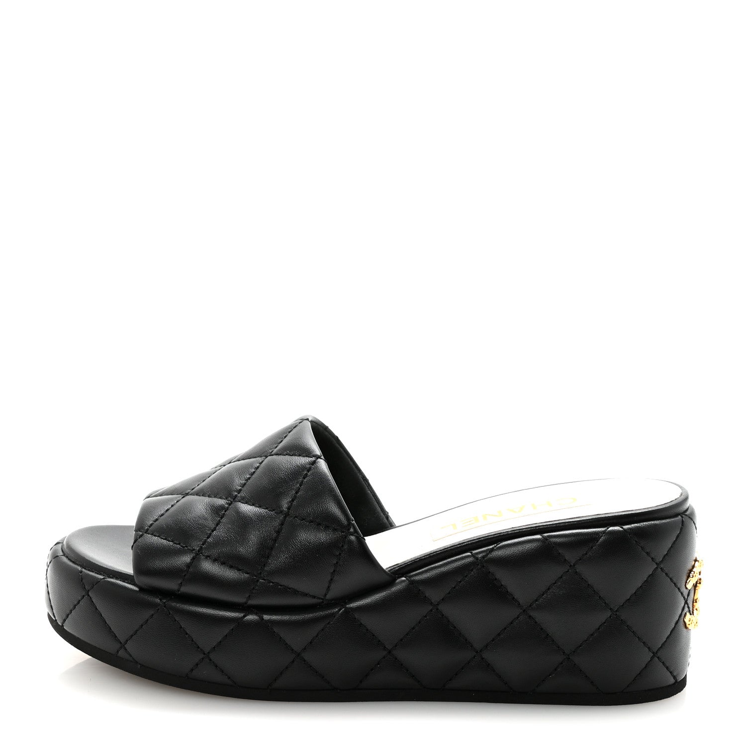Chanel Lambskin Quilted Camelia CC Wedge Sandal Mules 40 Black 1 of 9