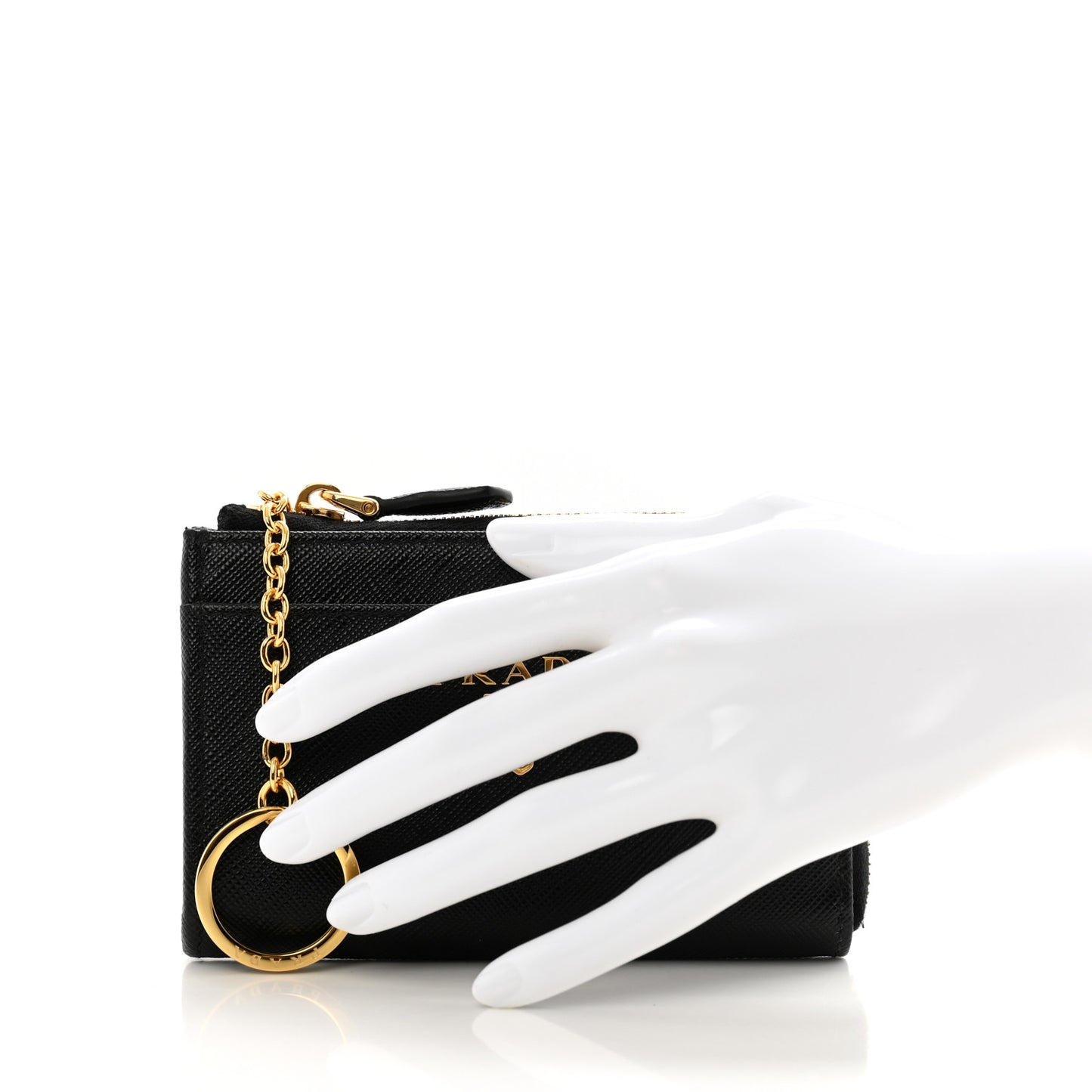 Saffiano Metal Zip Around Keychain Black