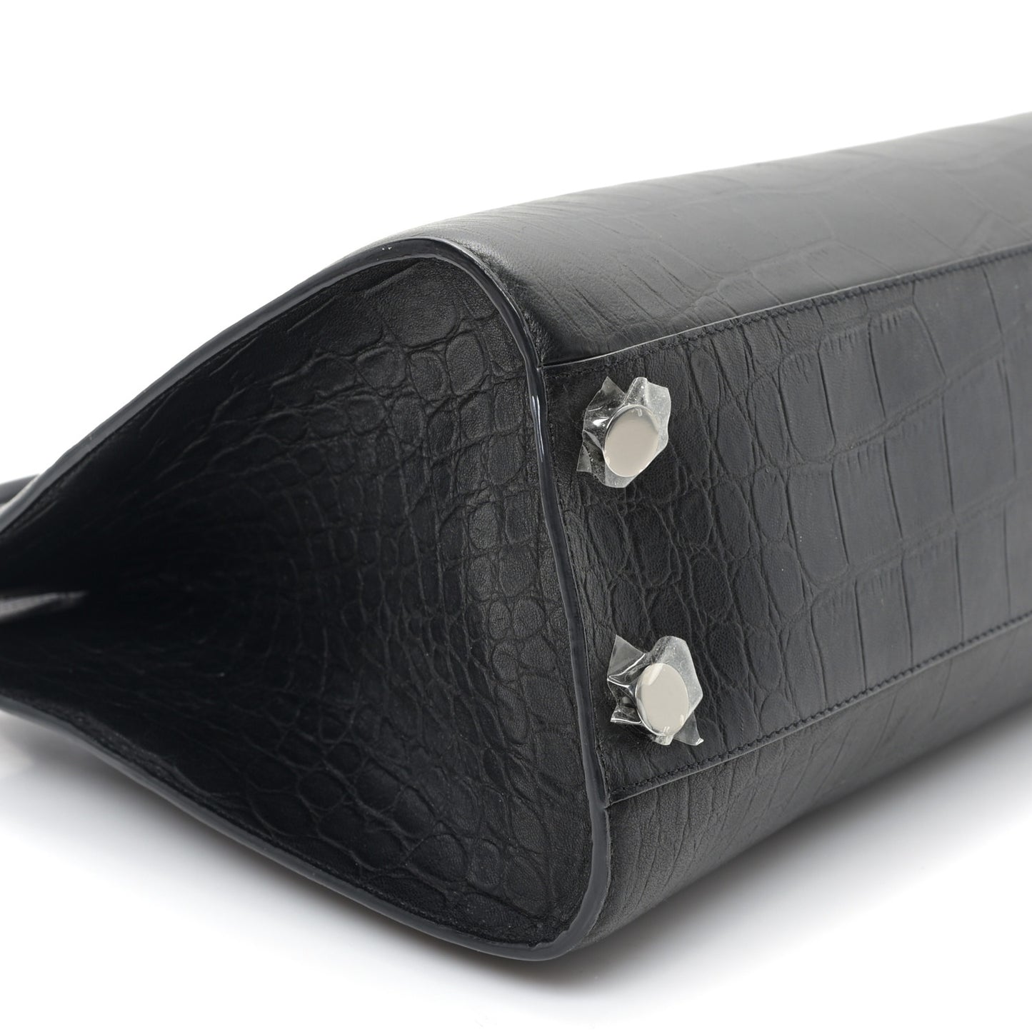 Crocodile Embossed Calfskin Riley Tote Black