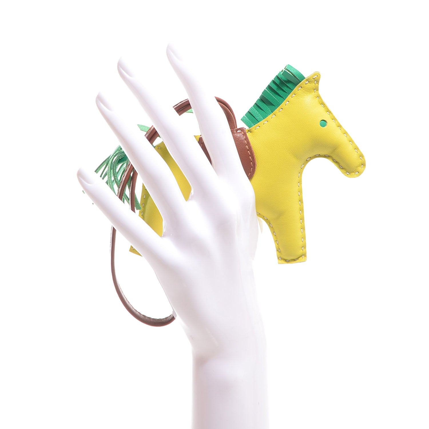 Hermes Milo Lambskin Grigri Rodeo Horse Bag Charm MM Lime Menthe Fauve 2 of 4