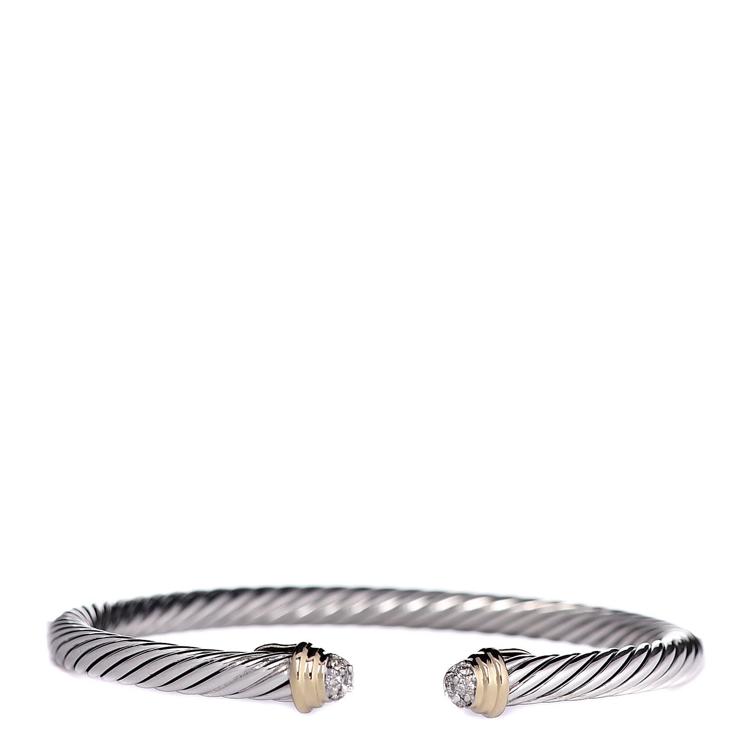 David Yurman Sterling Silver 18K Yellow Gold Diamond 4mm Cable Kids Bracelet 1 of 5