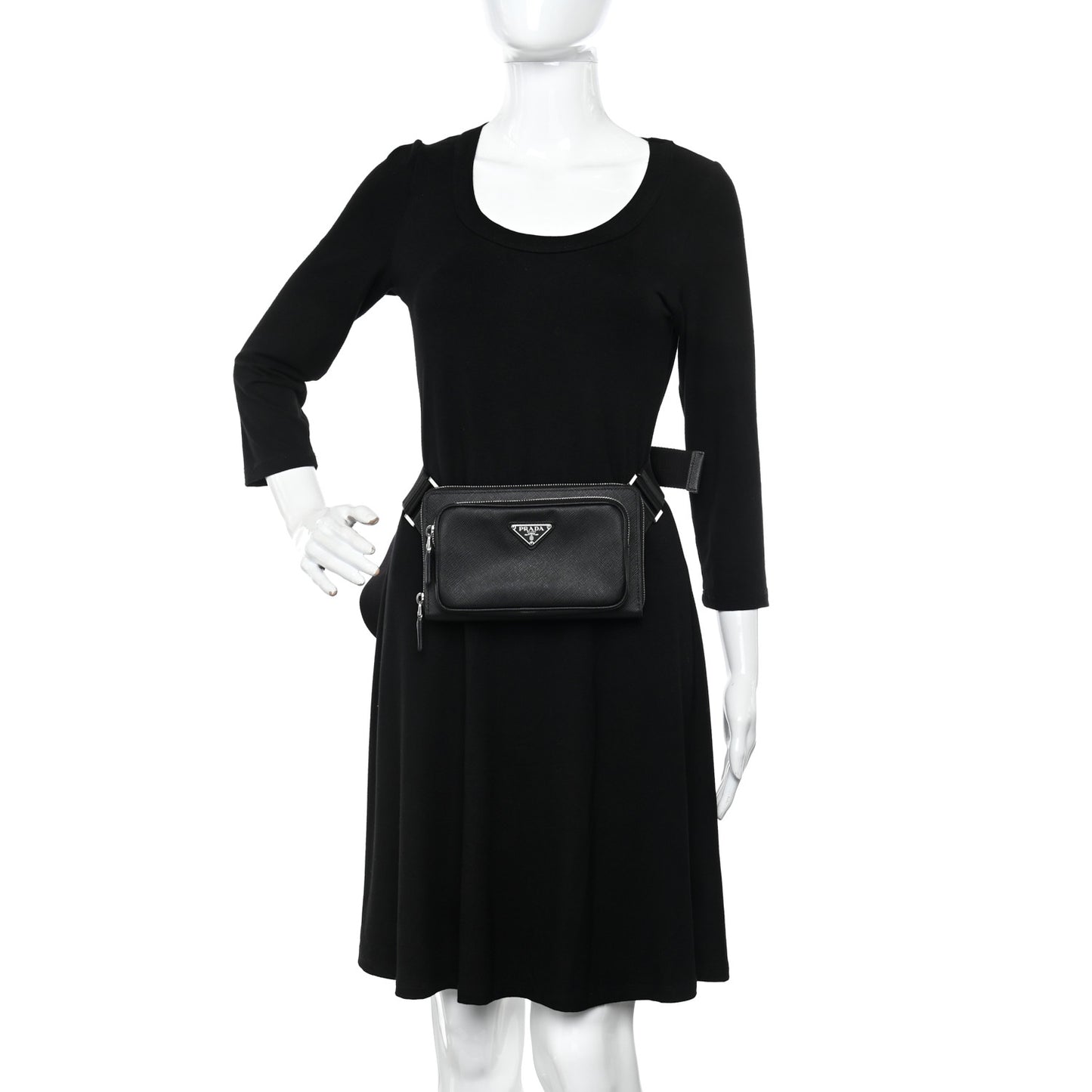 Saffiano Travel Double Zip Crossbody Belt Bag Black