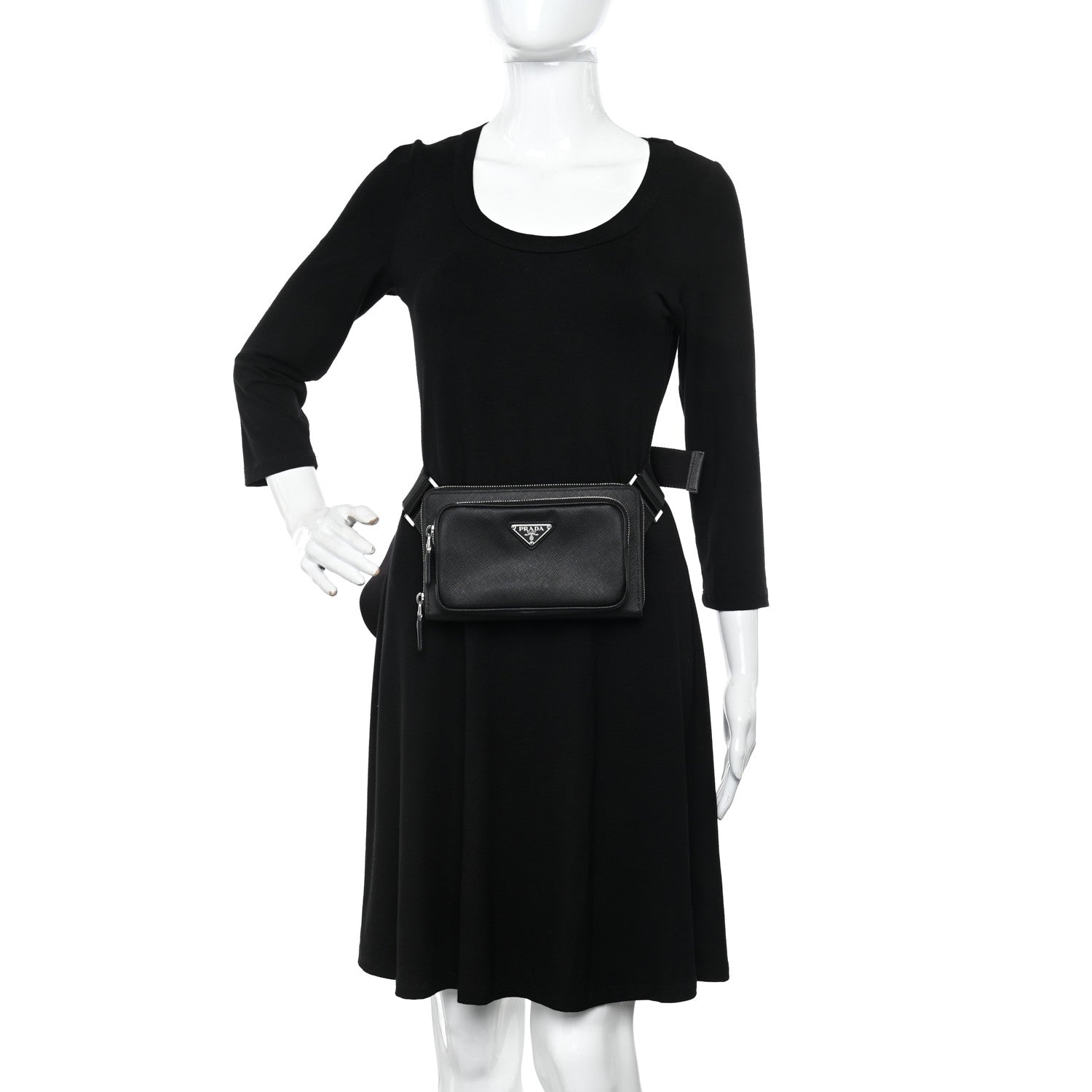 Prada Saffiano Travel Double Zip Crossbody Belt Bag Black 2 of 13