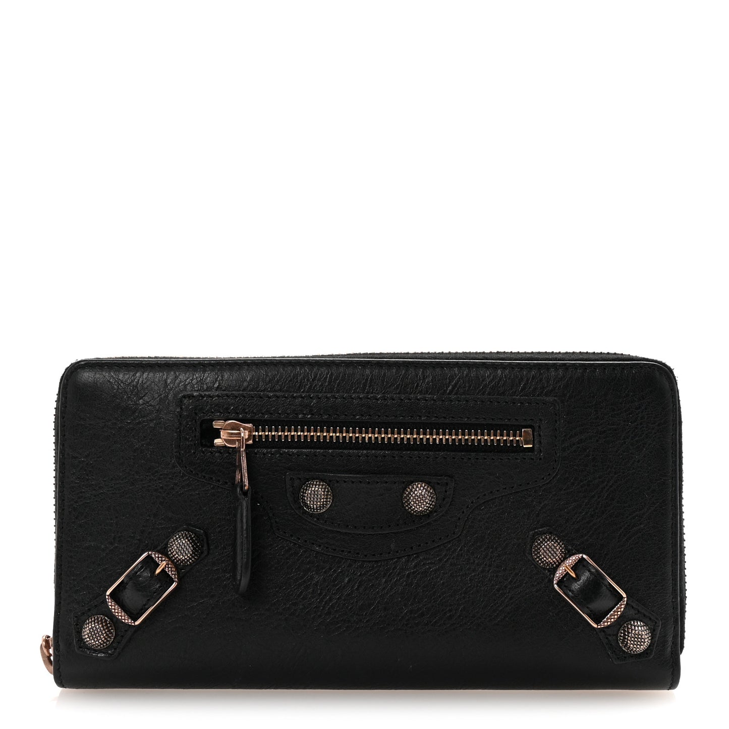 Agneau Giant 12 Rose Gold Hardware Continental Zip Around Wallet Black