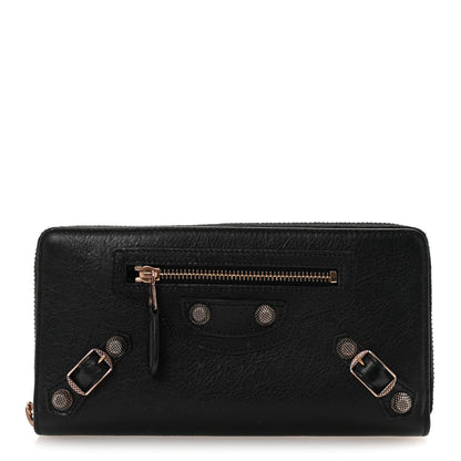 Balenciaga Agneau Giant 12 Rose Gold Hardware Continental Zip Around Wallet Black 1 of 8