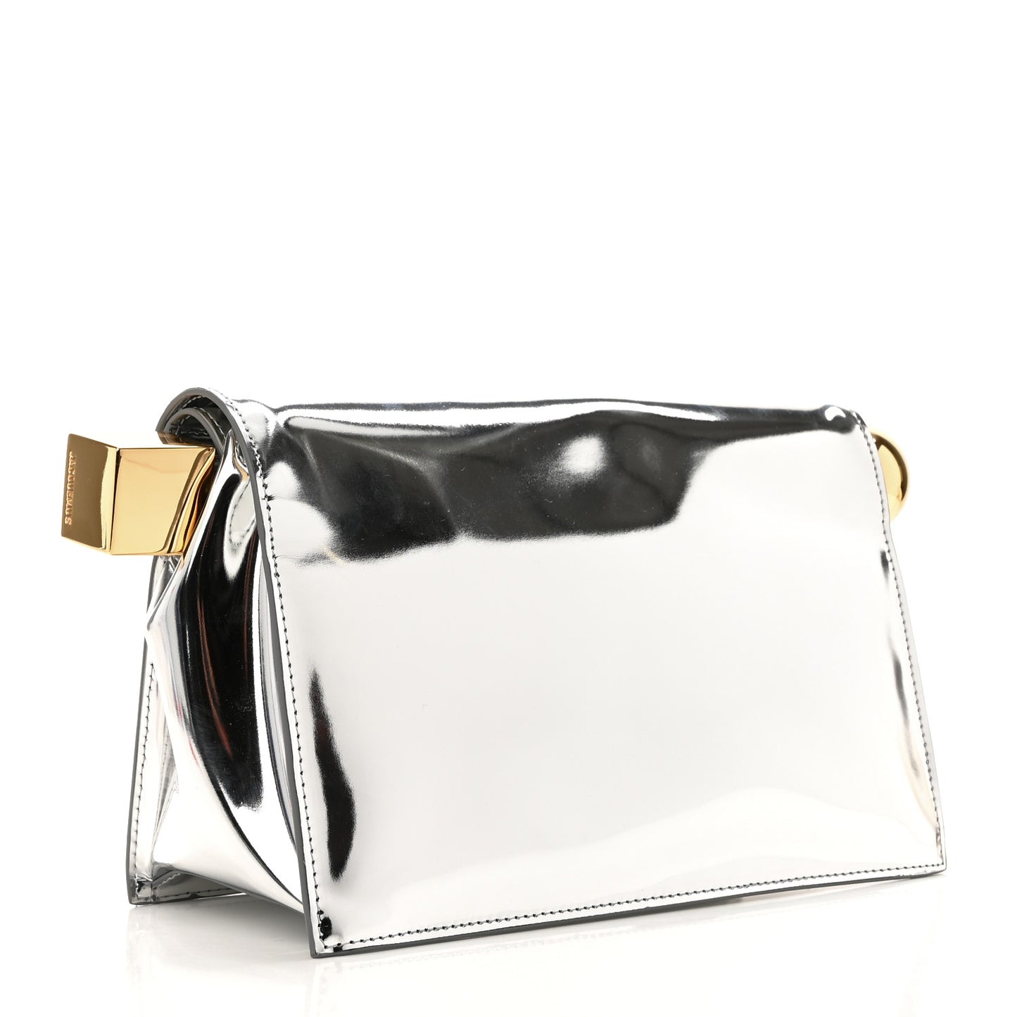 Metallic Patent Calfskin La Pochette Rond Carre Silver