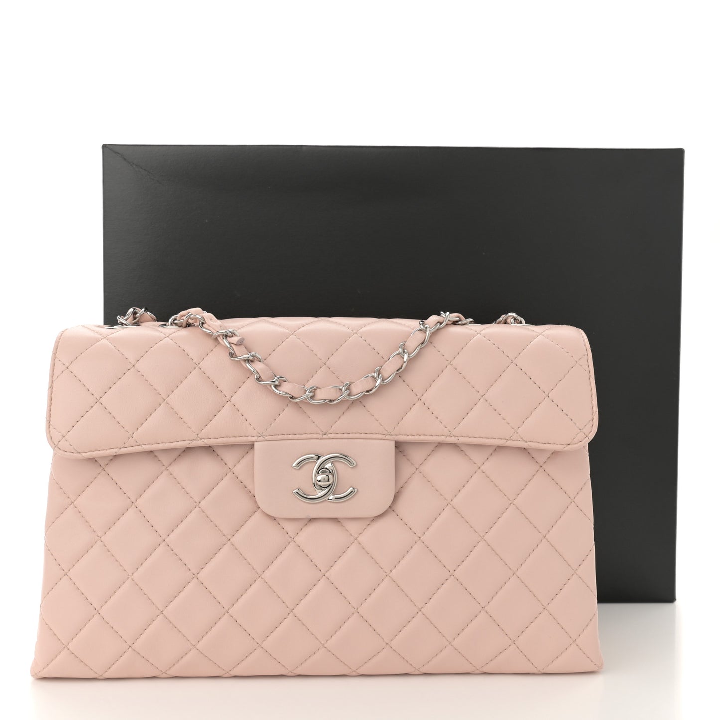Lambskin Quilted Jumbo Chanel by 4 Flap Light Beige